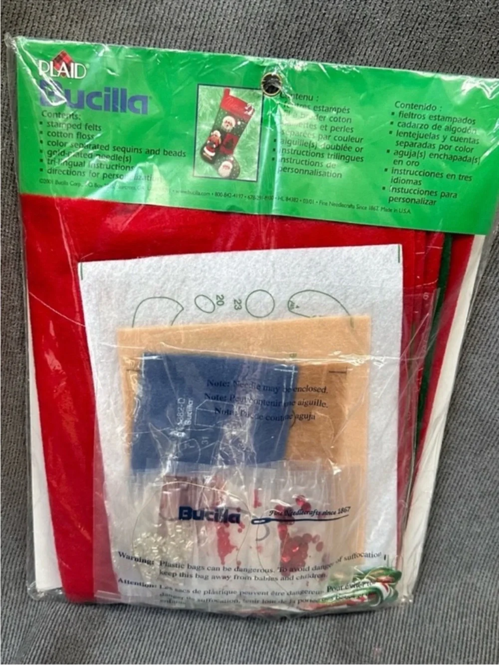 Vintage Bucilla SANTA Claus Christmas Stocking Kit 84382  Felt Appliqué Sequins